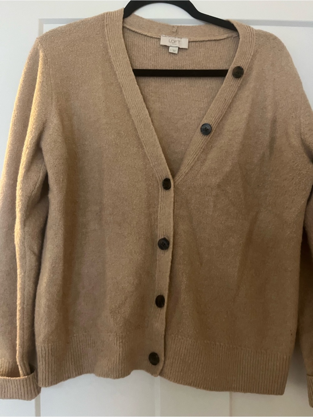 LOFT Camel/Tan Button Front V-Neck Cardigan
